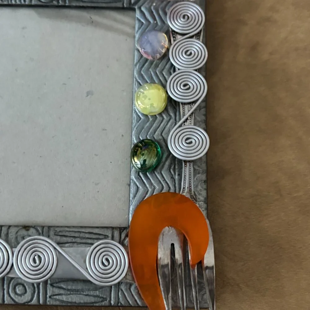 Picture Frame with Jewels and Kitchen Forks attached